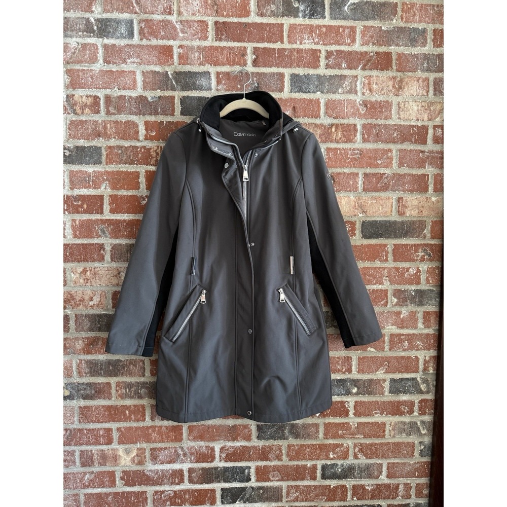 Calvin Klein Women's Soft Shell Jacket in Dark Gray with Silver Hardware M
